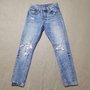 LEVI’S 501 S Sz 26 Skinny High Rise Distressed Button Fly Jeans Destroyed